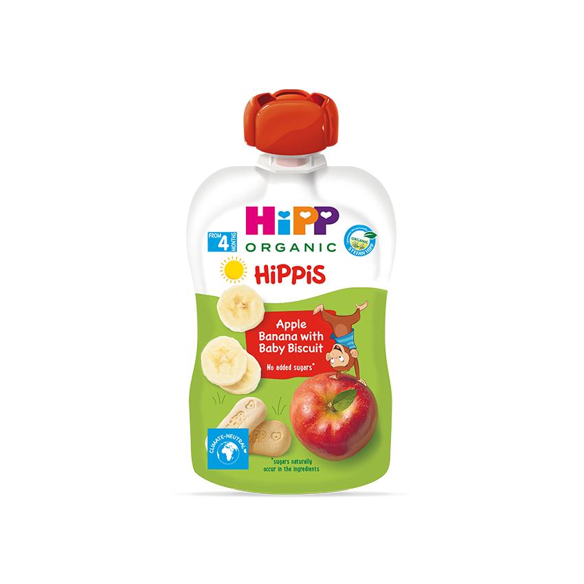 HiPP BIO Mollë & Banane me Biskotë për bebe – Pouch 100 g